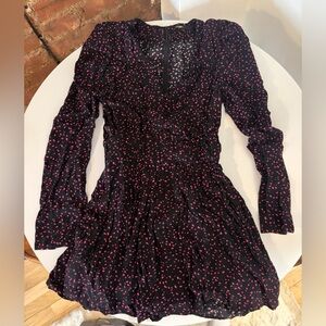 Maje Black & Pink Longsleeved Mini Dress